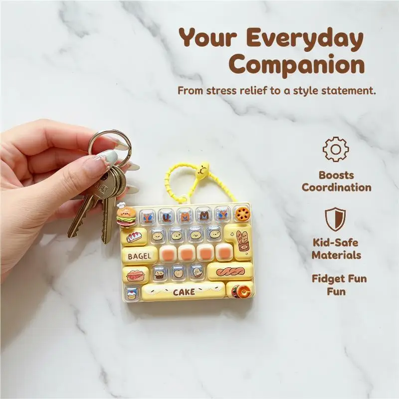 Mini Burger Bagel Decompression Fidget Toy 1Pcs 26 Key Click Button Keychain Cute Stress Reliever for Kids Birthday Gifts view 3