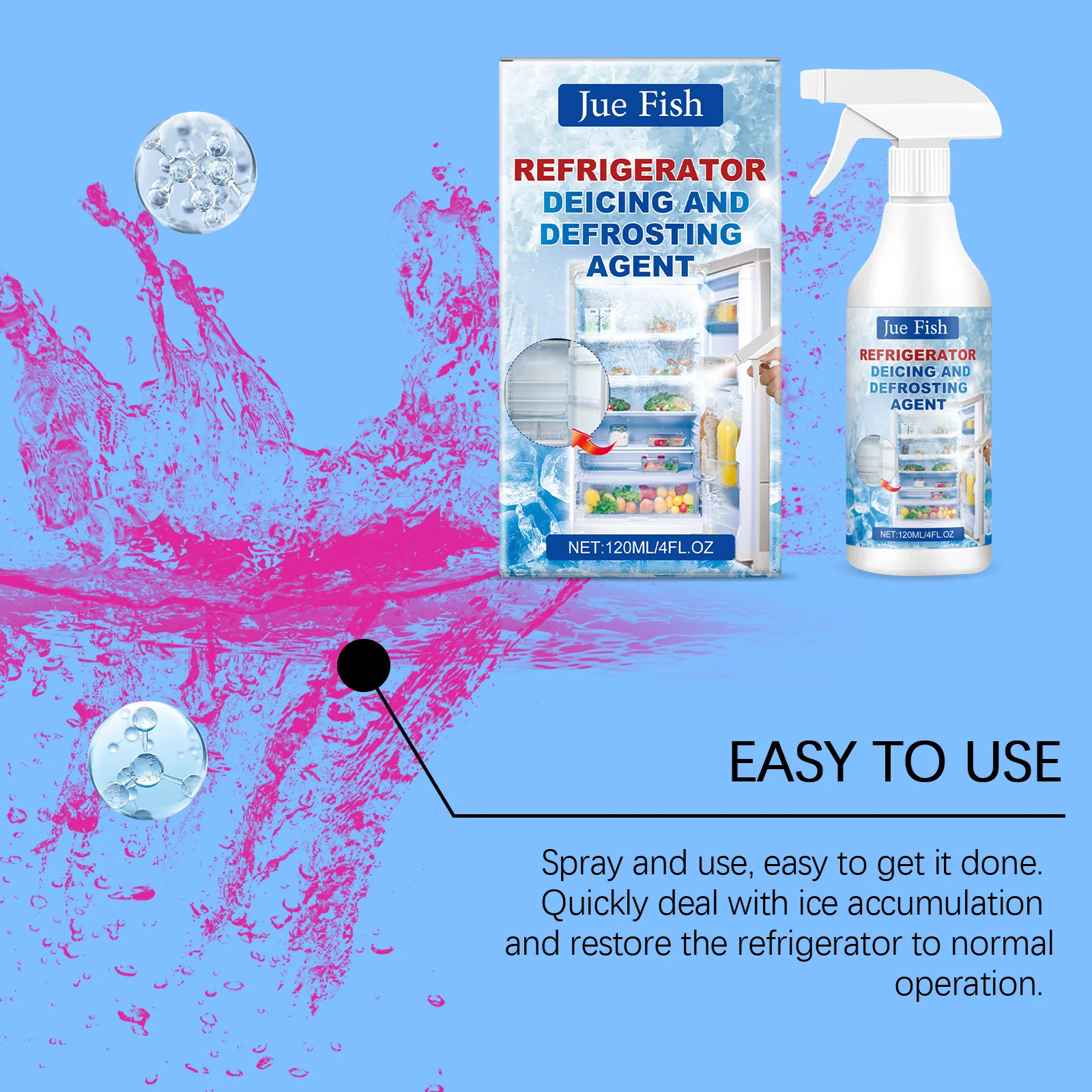 Jue-Fish Refrigerator Defrosting Deicer Ice Remover for Freezer Fridge Melt Ice Cleaning Anti-Freezing Agent