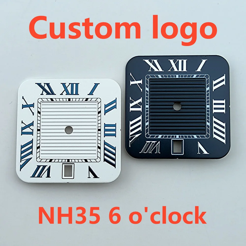 Nh35 Wijzerplaat Aangepast Logo Vierkante Wijzerplaat Roma/Arabisch Cijfer Wijzerplaat Square Horloge Fit Nh35 Datum Op 6 Uur Beweging Horloge Reparatie Tools