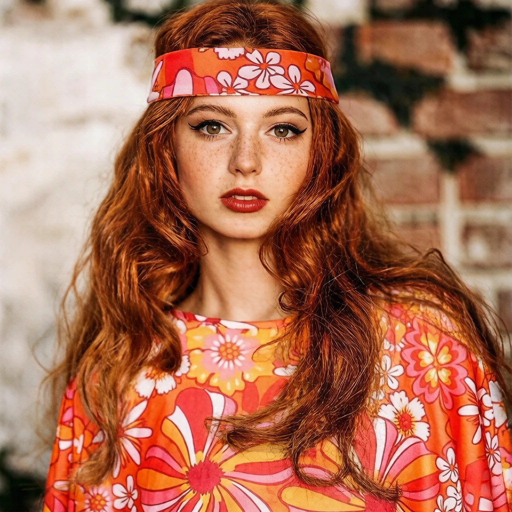 

5Pcs Retro Bohemian Hippie Accessory Set, fresh orange tone, casual cape design, ideal for beach, party & cosplay