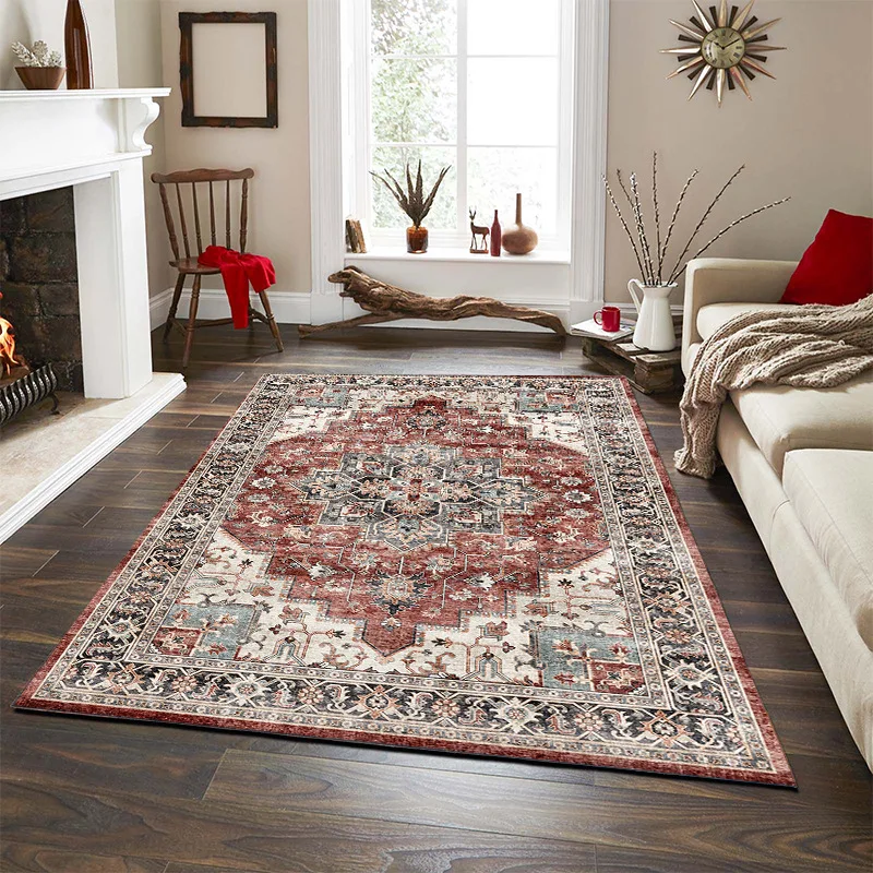 VIKAMA Tribal Rug Summer Tropical Area Rugs Wine Red Traditional Boho Vintage Rug Carpet for Bedroom Dining Living Room Mat