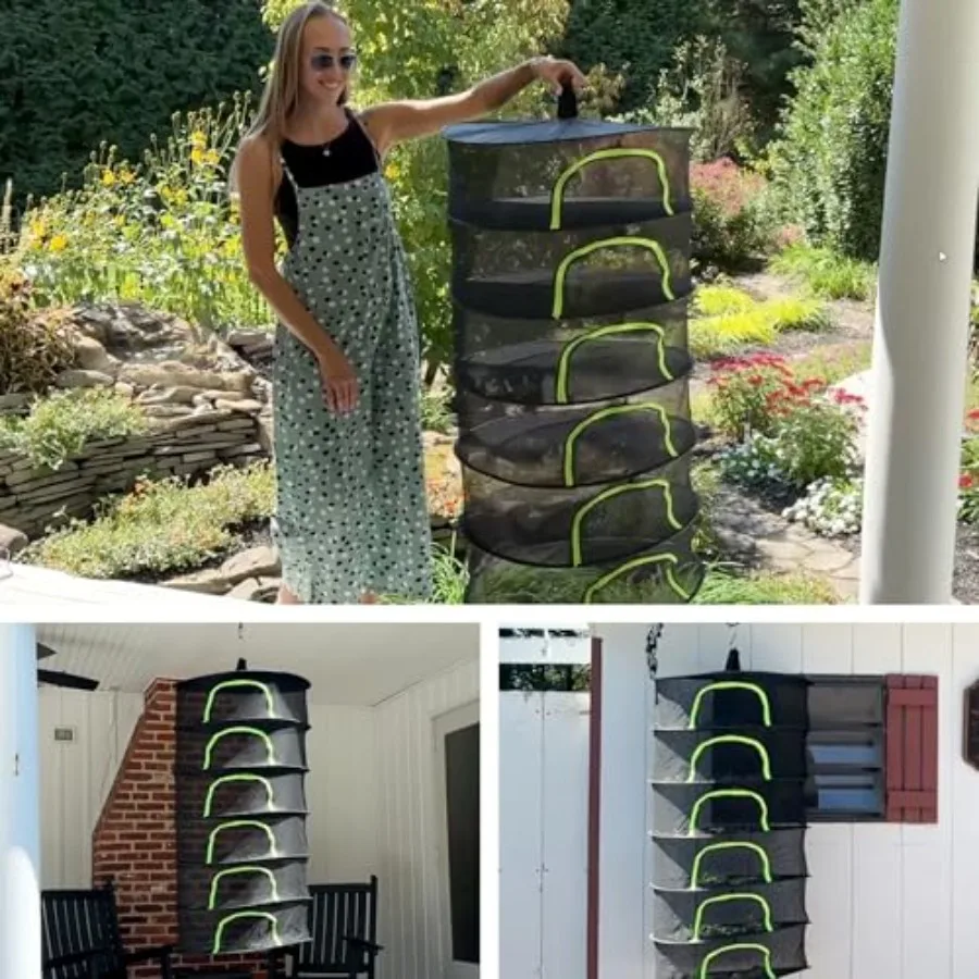 رف تجفيف الأعشاب شبكة معلقة 4 طبقات 24 مع سحاب حديقة تشذيب القص هوك حلقة تسلق كليب لتجفيف براعم بذور النباتات #6