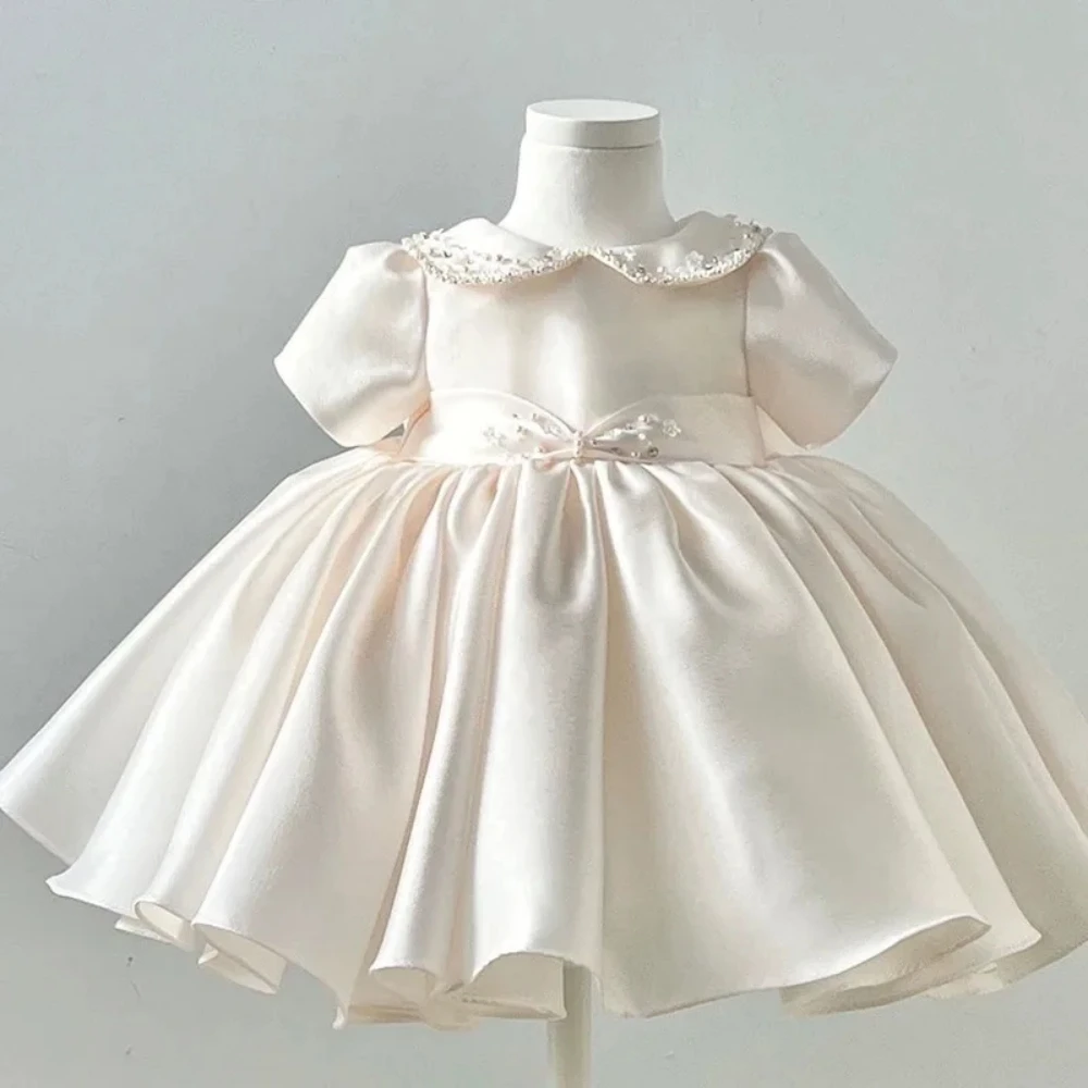 Korean White Baby baptism Flower Girl Dresses for Wedding Kids Infant Gown Birthday Party Clothes Princess costume Child dress