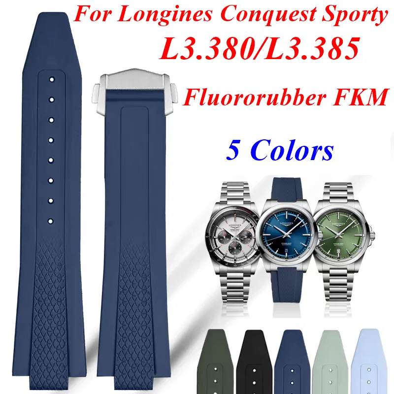 Correa de reloj Fluororubber FKM para Longines Conquest Sporty GMT 41mm/42mm L3.830 L3.835 pulsera de buceo de 22mm