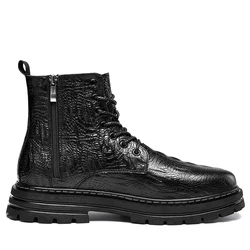 Plus Big Size 47 48 Men Pure Black Genuine Leather Boots With Zipper High Top Shoes Real Original Natural Handmade