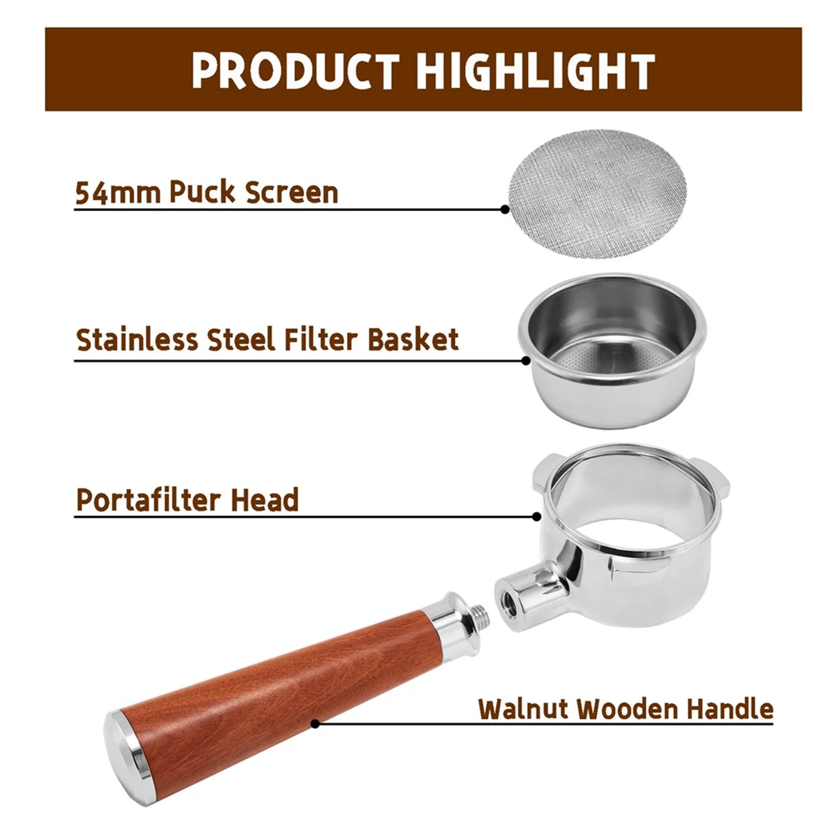 فلتر القهوة بدون قاع مقاس 54 مم - سلة فلتر Portafilter بدون قاع مع شاشة عفريت مقاس 54 مم لآلة القهوة - T33C #2