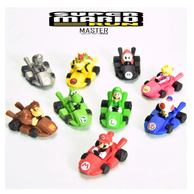 Mini Super Bros Cars Model Cartoon Vehicle Yoshi Luigi Peach Action Figure Model Toy Car Kart Racing Model Ornament for Fans