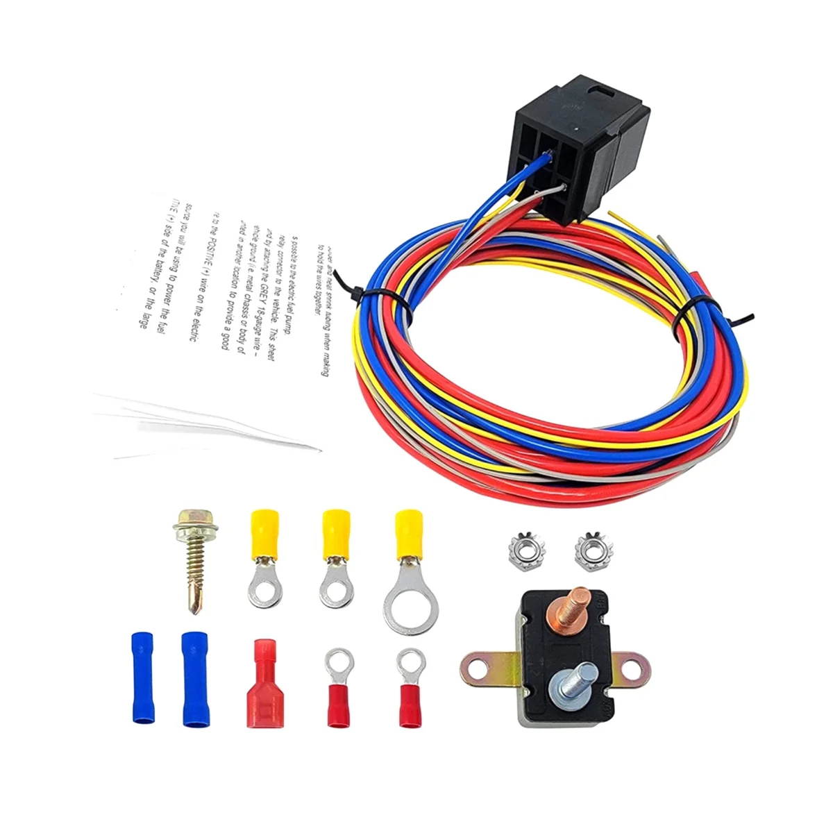 

Electric Fan Fuel Pump Harness and Relay Kit 30A Relay Circuit Breaker and Crimp Terminals &