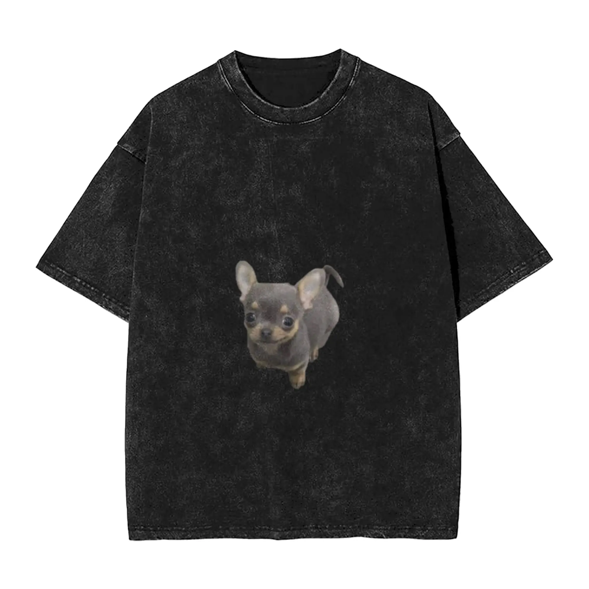 Cute Puppy Reaction Sticker Classic Cool A Washed T Shirt Men's Women's Oversized Cotton Tees Tops