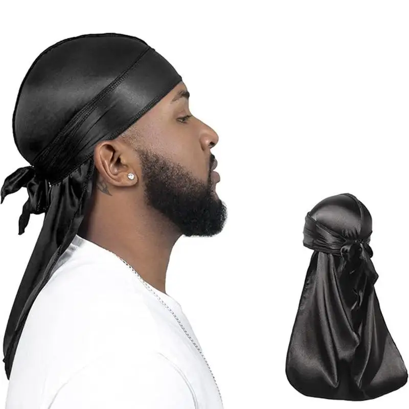Unisex Silky Long Tail Durag Pirate Hat Turban Fashion Headwraps Cap Bandana Women Men Headwear Caps Hijab Hair Accessories