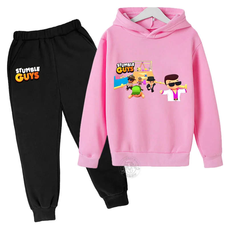 Autumn/Winter Stumble Guys Hoodie Children's Original Cartoon Man Sportswear Boys and Girls 3-13 Years Old Long Sleeve+Pants Set