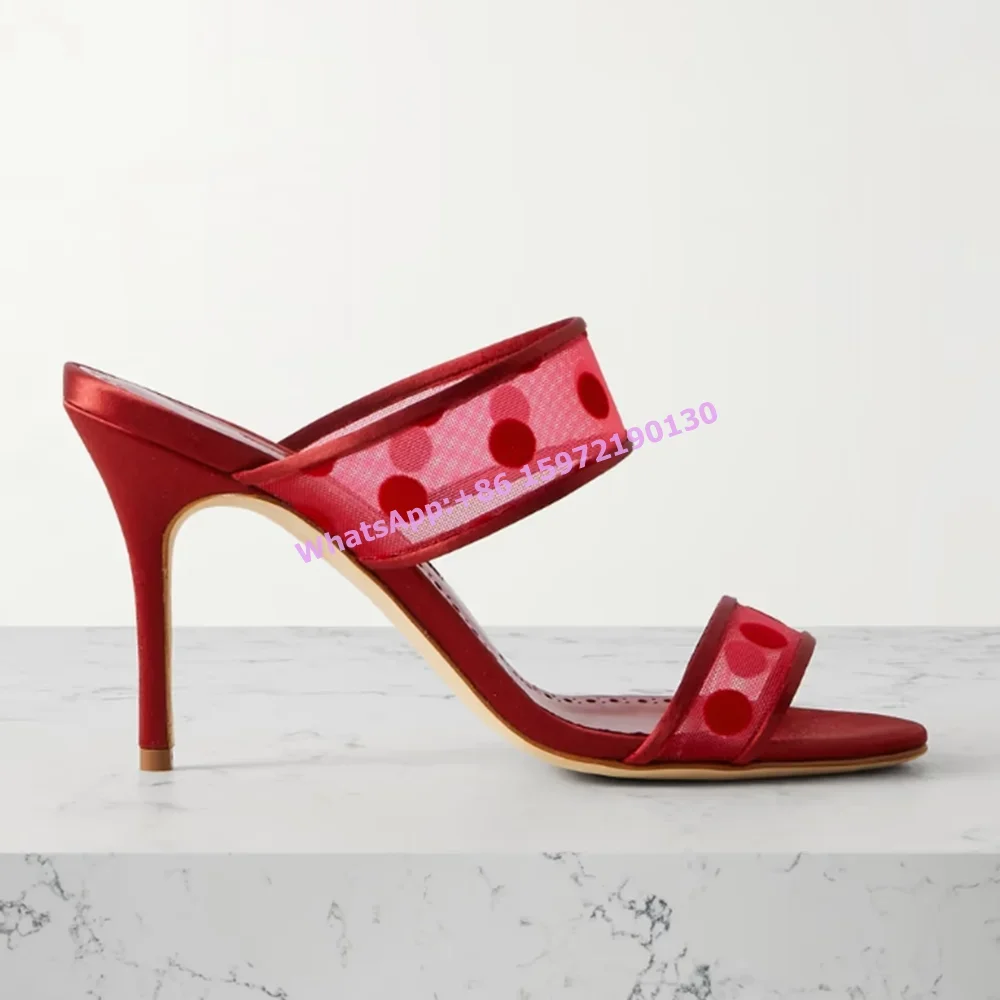 Satin-Trimmed Mesh Sandals Dot Air Mesh Round Toe Straight Strap Women's Slingback Shoes Sweet Summer Outdoor Elegant Sexy Shoes
