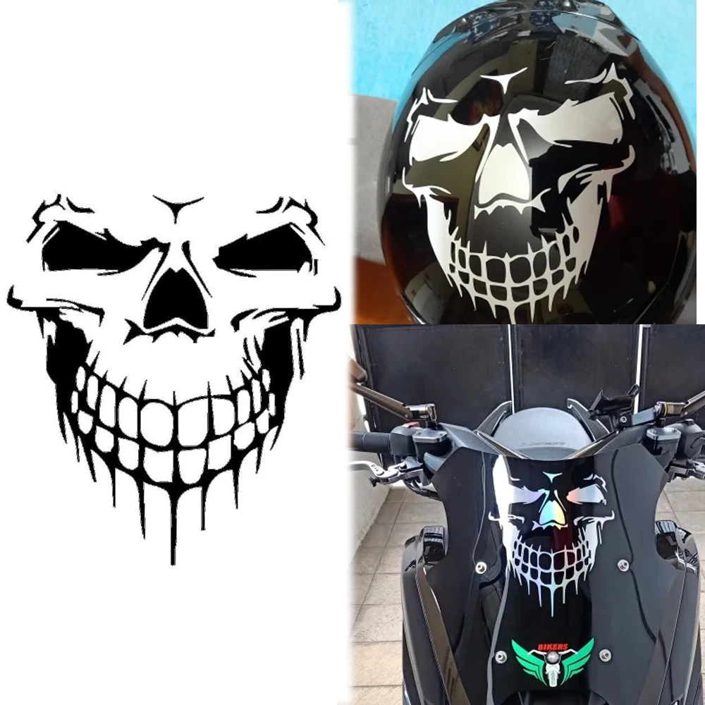 Skull Head Motorcycle Reflective/Laser Rainbow Stickers Decor Moto Helmet Motor Bike Scooter Body Windshield Accessories Decals