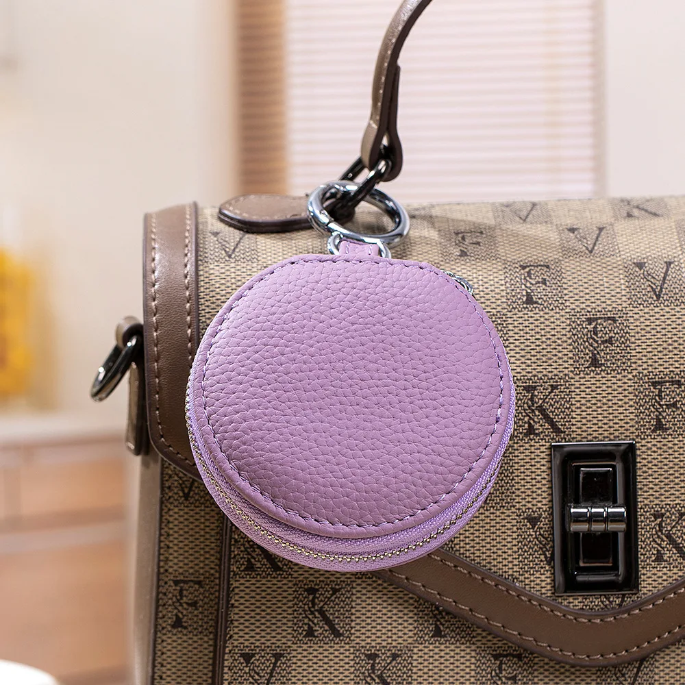 

Genuine Leather Portable Lipstick Storage Bag with Mirror Earphone Pouch Keychain Bag Compact Cosmetic Organizer Bag Pendant