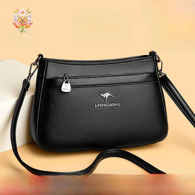 

Leather Women's Crossbody Bag Large Capaci Multi-layer Single oulder Bag Casual Simple Sle Detachable Strap Handbag