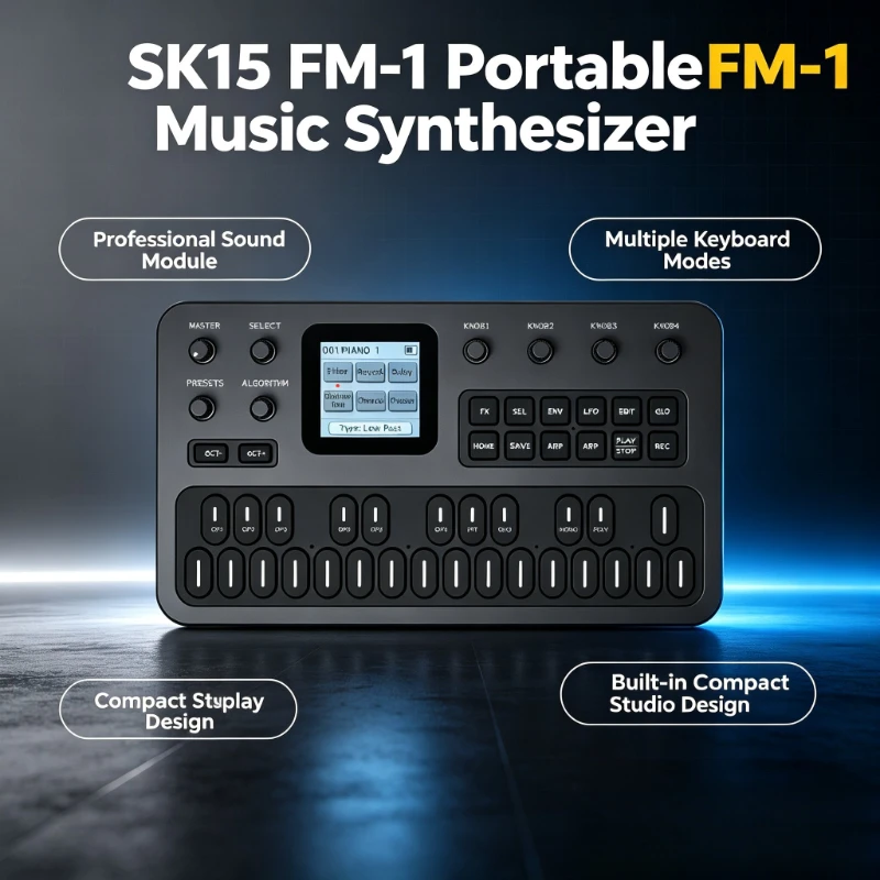 （SK15）FM-1 Synthesizer, Portable Handheld Sound Source, 128 Presets, Built-in Speaker, Battery Powered