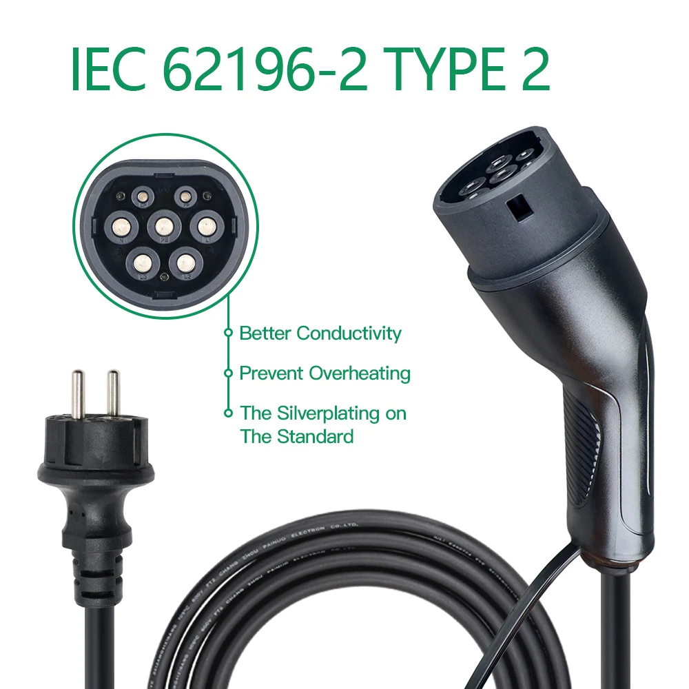 Chiefleed 16A 3.6kw Type2 EV Charger Schuko Plug 16A Adjustable 5m 220V~250V Smart Button IP67  Fast Charge