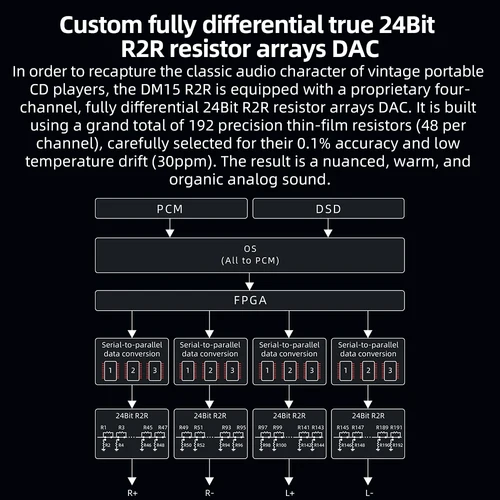 Imagen 2 del producto Reproductor de CD estéreo portátil FiiO DM15 con DAC R2R verdadero de 24 bits, salida de alta potencia, audio HiFi USB/CD, pantalla HD