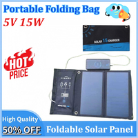 New 15W Foldable Solar Panel 5V USB Portable Folding Bag Battery Charger for Phone Outdoor Camping Waterproof Power Bank
