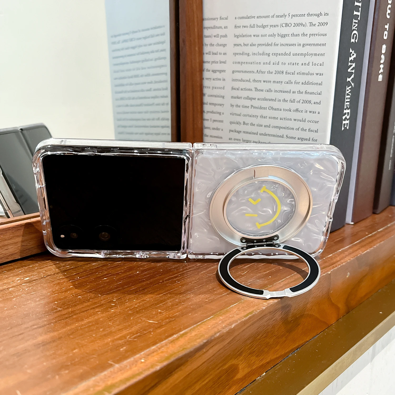 Luksusowe etui na telefon Xiaomi Mix Flip2 z efektem fal wodnych, przezroczyste, z obrotowym uchwytem i magnesem.