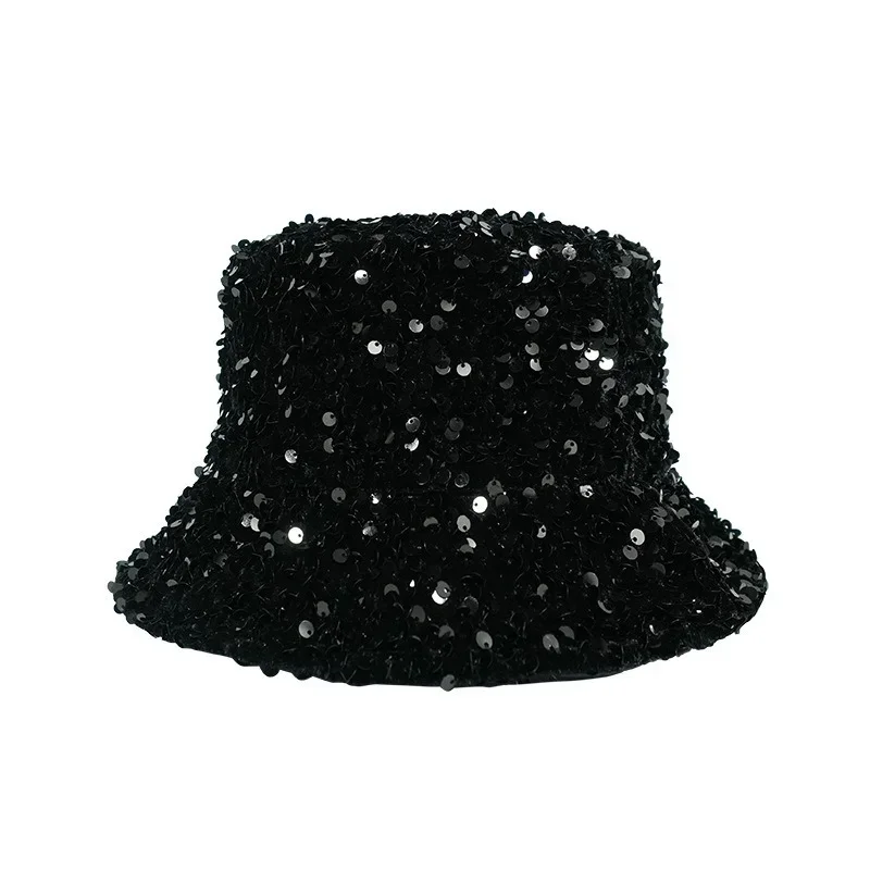 Bucket Hat for Woman Glitter Sequins Cotton Cap Spring Summer Flat Fisherman Hats Hip Hop Casual Fashion Sunscreen Hat