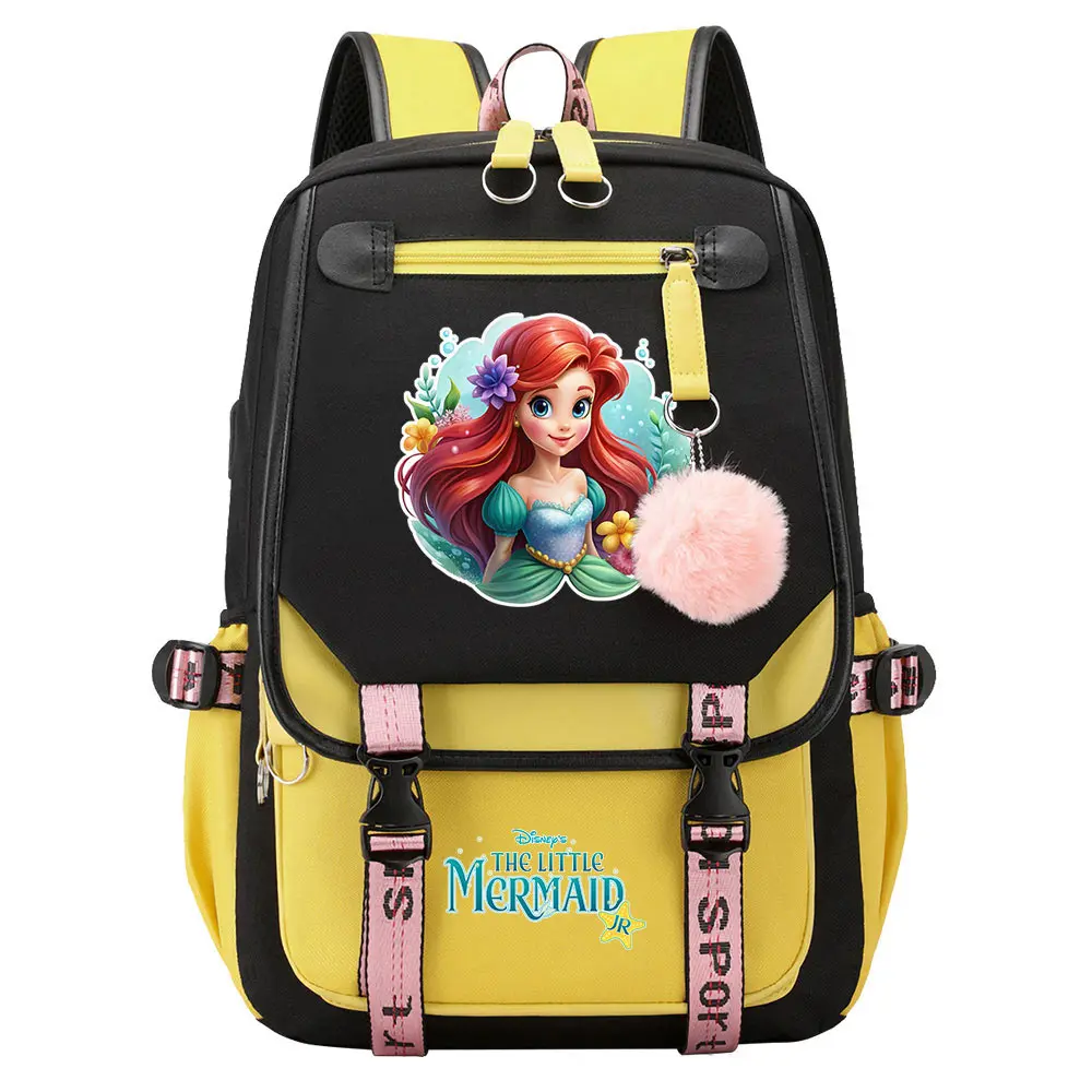 USB Women Bagpack Boys Girls Kids School Book Bags Ariel princess The Little Mermaid Teenagers Laptop Travel Student Backpack