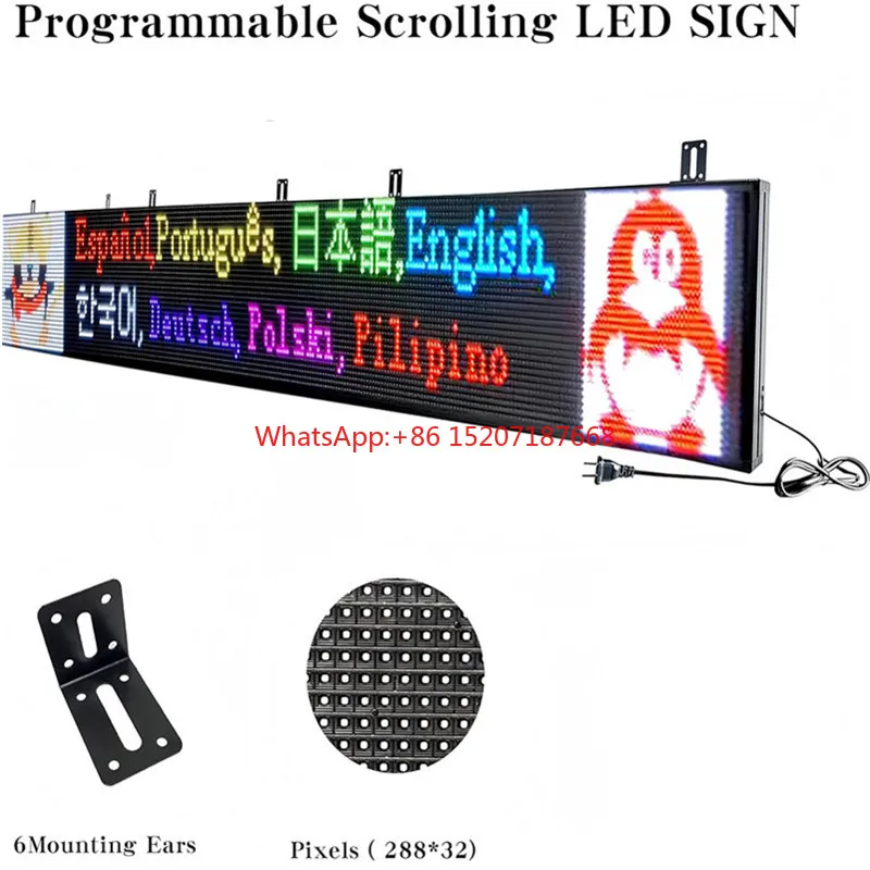 P10 Semi-Outdoor Programmable Scrolling LED Sign WiFi Control LED Digital Display Screen Message Board, RGB 115’’x14’’ Open Sign