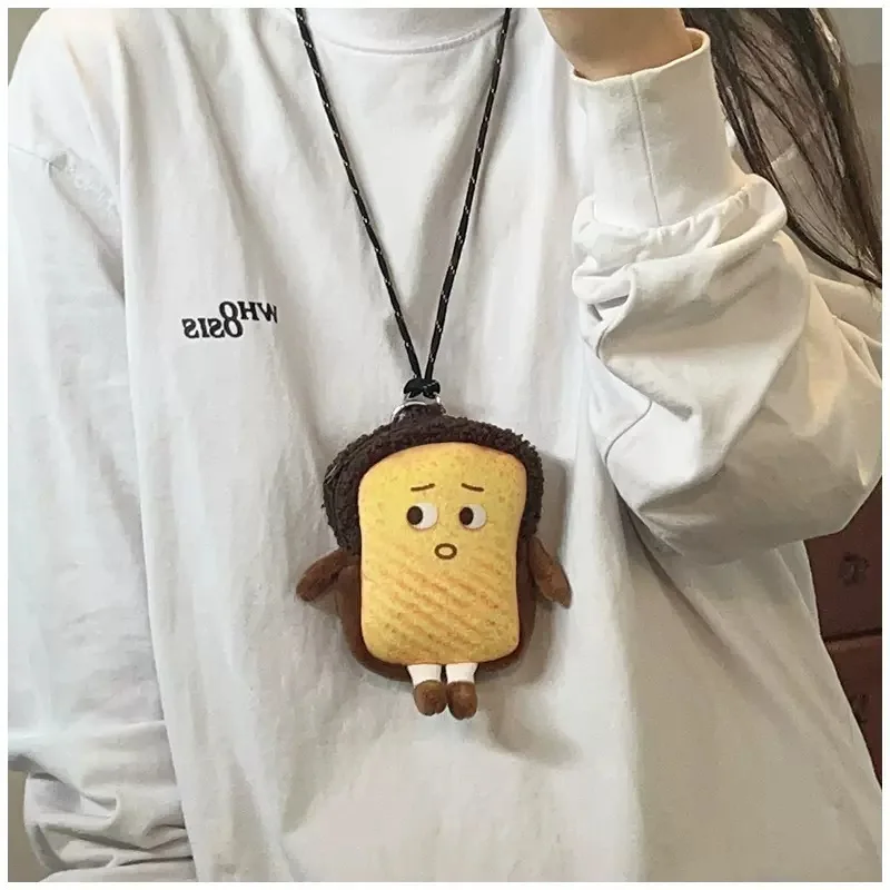 Kid Cartoon Creative Toast Plush Coin Purse Pendant Doll Cute Portable Earphone Bag Wallet Hanging Neck Bag Children's Gifts