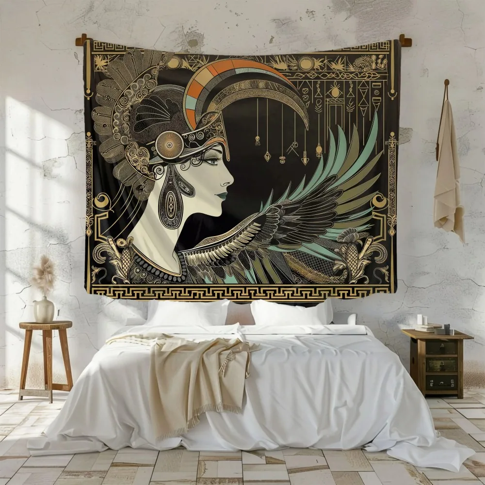 

VIKAMA Black Gold Egyptian Goddess Tapestry Art Deco Retro Exotic Living Room Atmosphere Background Cloth Room Decoration