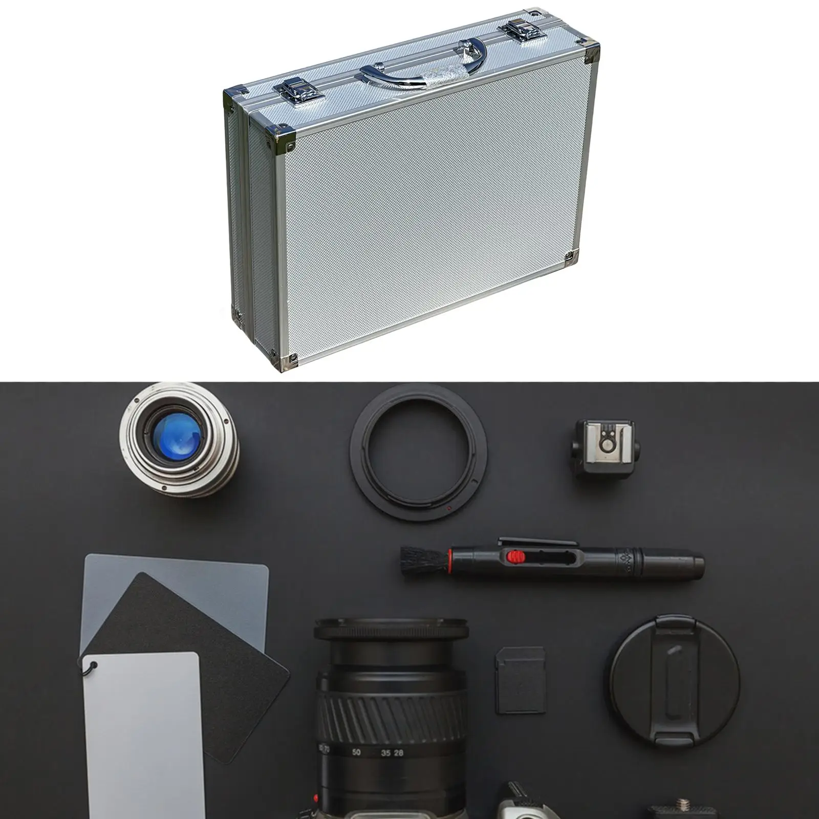 

Storage Organizer Box Anti Impact Portable Lockable with Handle Versatile Silver Accessory Carrying Case for Cameras Outdoor