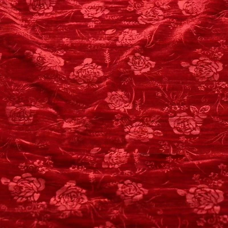 Rose embossed soft velvet pleated glossy fabric sewn cheongsam dress fashion fabric in autumn and winter