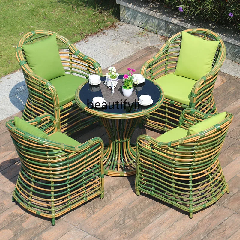 

Rattan Chair Outdoor Casual Furniture Creative Rattan Balcony Table and Chair Courtyard Villa Hotel Terrace Chair