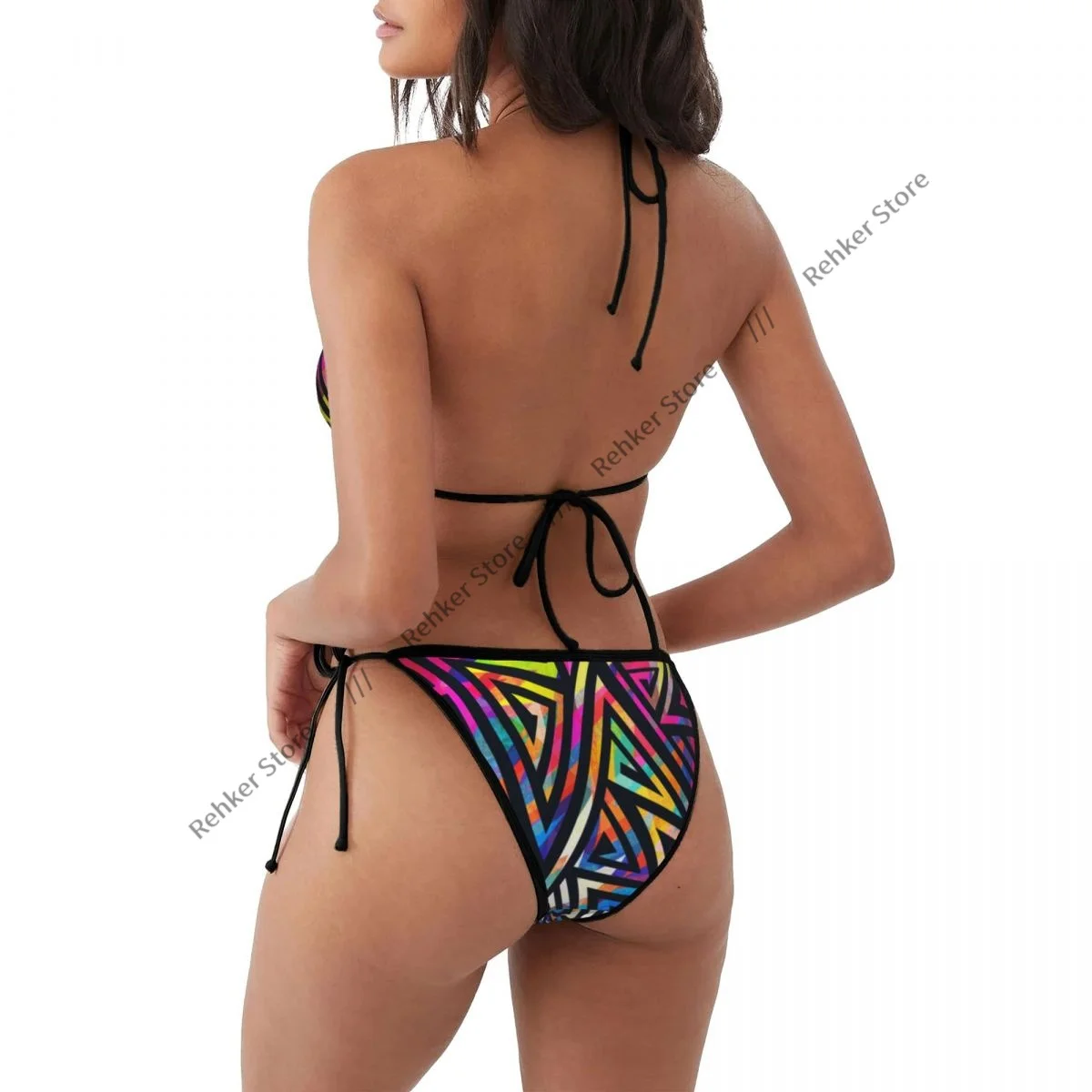Woman Swimsuit Sexy Bikini Set Swimwear Geometric 80s Pattern Two Piece Bathing Suit