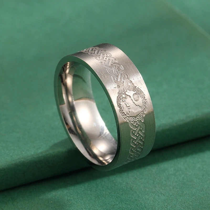 Kinitial Personality Punk Celtic Knot With Stainless Steel Moon Howling Wolf Ring For Men Gothic Style Party Birthday Gift
