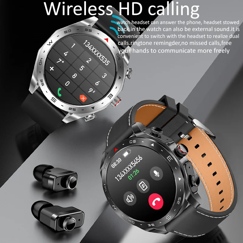 Nieuwe Smartwatch Tws Bluetooth Headset Twee-In-Een 1.56hd Display Ip67 Waterdichte Hartslagmeter Mannelijke Sport Smartwarch 2024