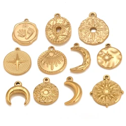 3Pcs/Lot Baby Footprint /Sun/Moon/Star Charms for DIY Handmade Jewelry Making Supplies Stainless Steel Pendants Crafts Finding