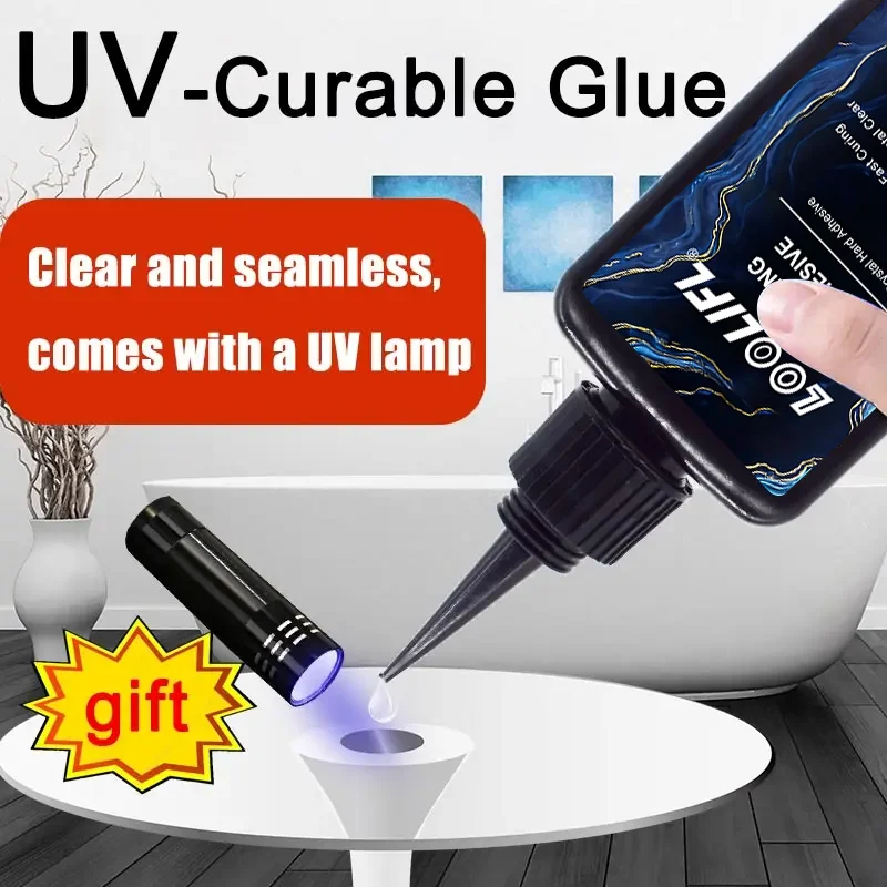 Loolifl 50ml UV Glue with UV Lamp, Super Strong Bond for Glass, Acrylic, Metal, DIY Jewelry Making, Household Craft Repair Glue