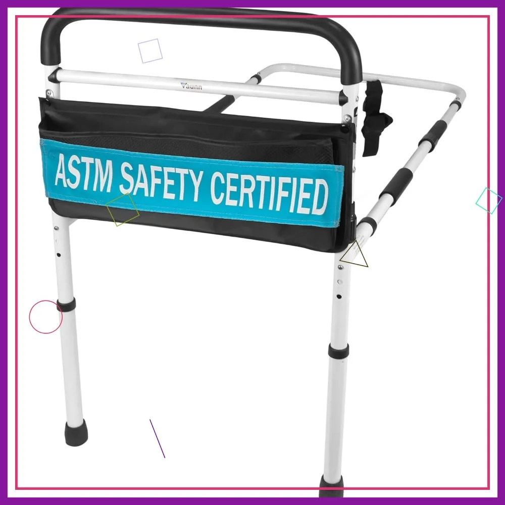 Rail d'assistance au lit réglable avec barre d'appui de sécurité, assemblage sans outil pour toutes les tailles de lit, certifié ASTM