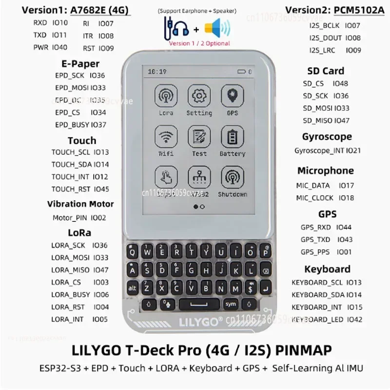 4G/PCM5102A/LoRa/GPS E-Paper Touchscreen QWIIC Interface IoT Communication Device LILYGO® T-Deck Pro ESP32-S3 Development Board