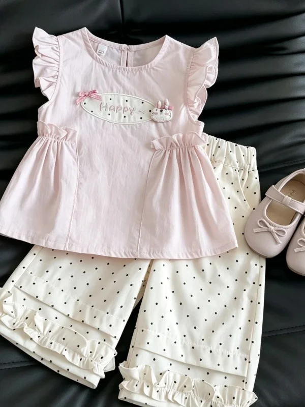 

Summer Outfit for Girls 2026 New Style Embroidered Korean Version Vest Fashionable Polka Dot Wide Leg Pants Two Piece Set Trendy