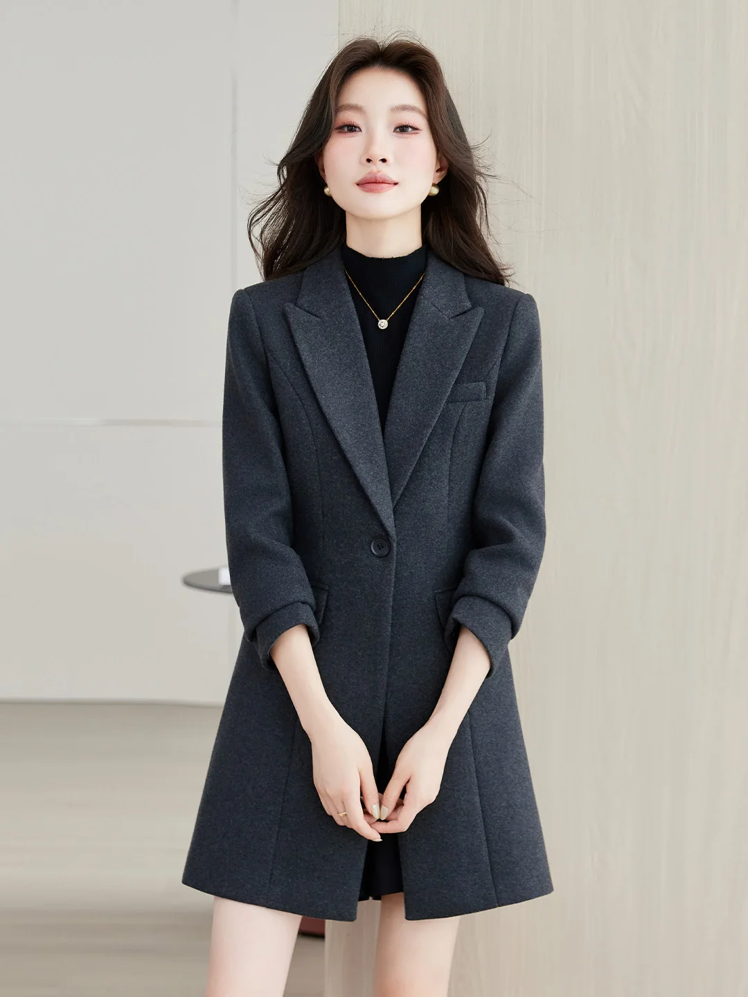 Elegant Mid-Length Woolen Coat for Women Casual Professional Style Autumn Winter New Arrival Fashionable Slim Fit Design