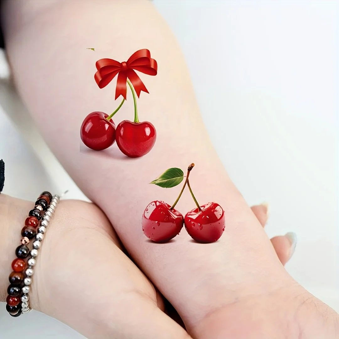 12 Sheets 3D Cherry Temporary Tattoo Stickers Sexy Red Cherry Fake Tattoo For Hand Face Body Art Tattoo Stickers Cute Tattoo
