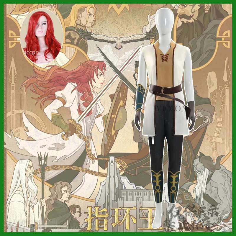 Anime filme rouhrim anéis hera batalha anime traje calças superiores uniforme cos perucas vermelhas para o dia das bruxas adereços de natal personalizado