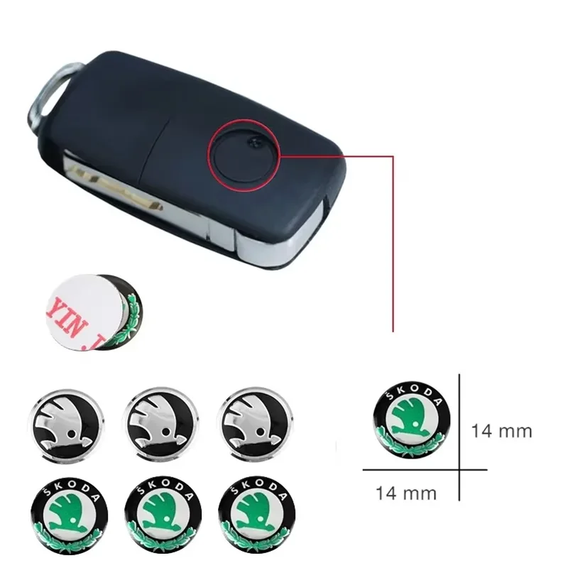 14 مللي متر سيارة مفتاح بعيد ملصق الألومنيوم شعار مائي لسكودا اوكتافيا كودياق فابيا Derivati اليتي Enyaq A7 رائع سريع Kamiq كاروك #1