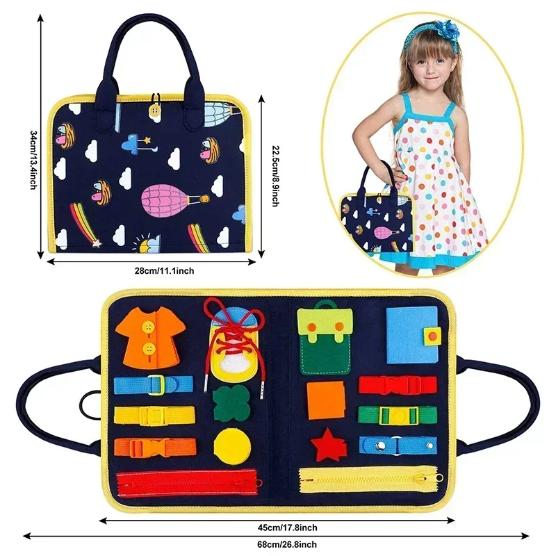 Busy Board Montessori Toy Kids Sensory Preschool Learning Educational Tools Lacing Up Suitcase Children Travel Activities Skills