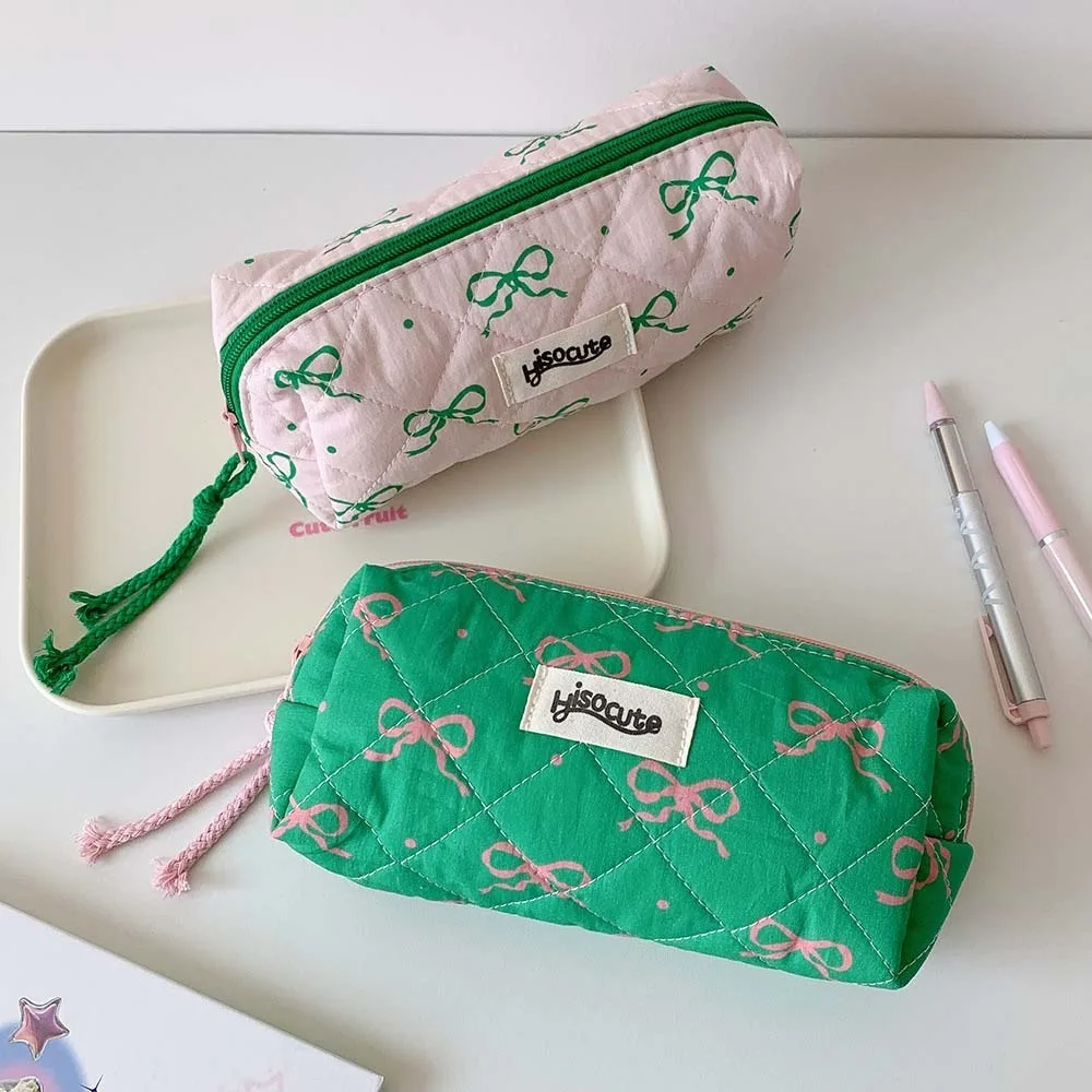 Bowknot Bow Stationery Bag Desktop Storage Large Capacity Korean Style Pencil Case Pink/Green Ins Style Bow Pencil Pouch School