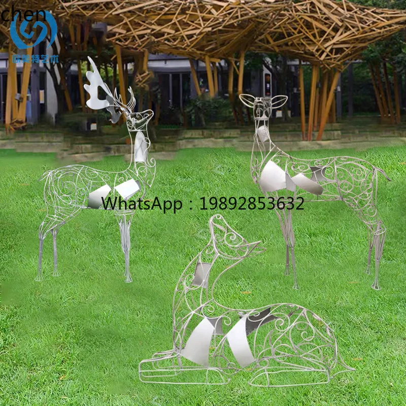 YFY Stainless Steel Hollow Deer Floor Ornament Outdoor Square Garden Hotel Lobby Community Landscape Animal Sculpture