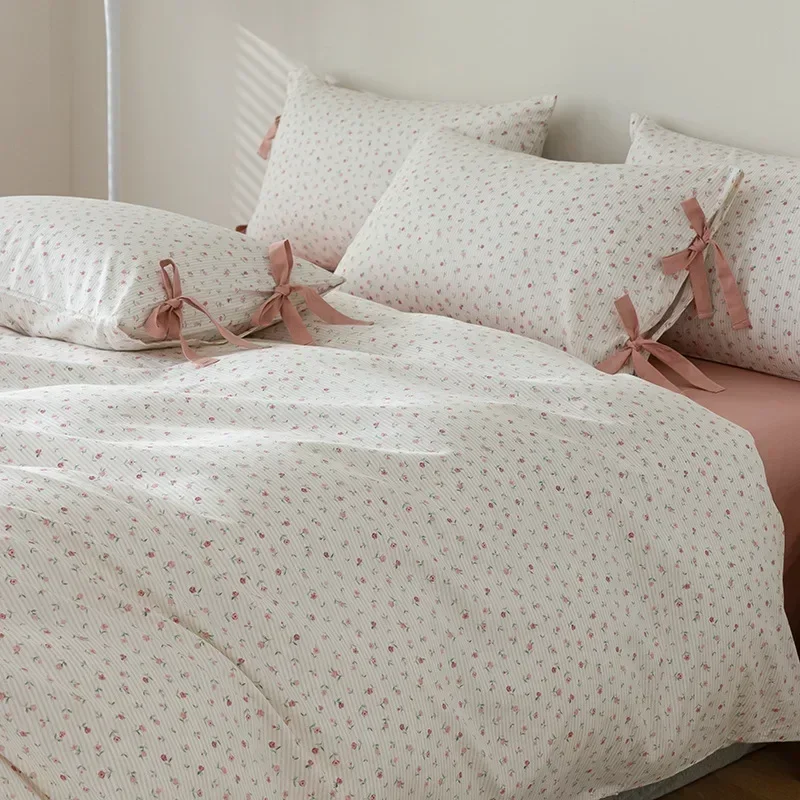 

New Cotton Bedding Set Flower Style Duvet Cover with Pillow Case Single Bedding Set Skincare Sheet Set