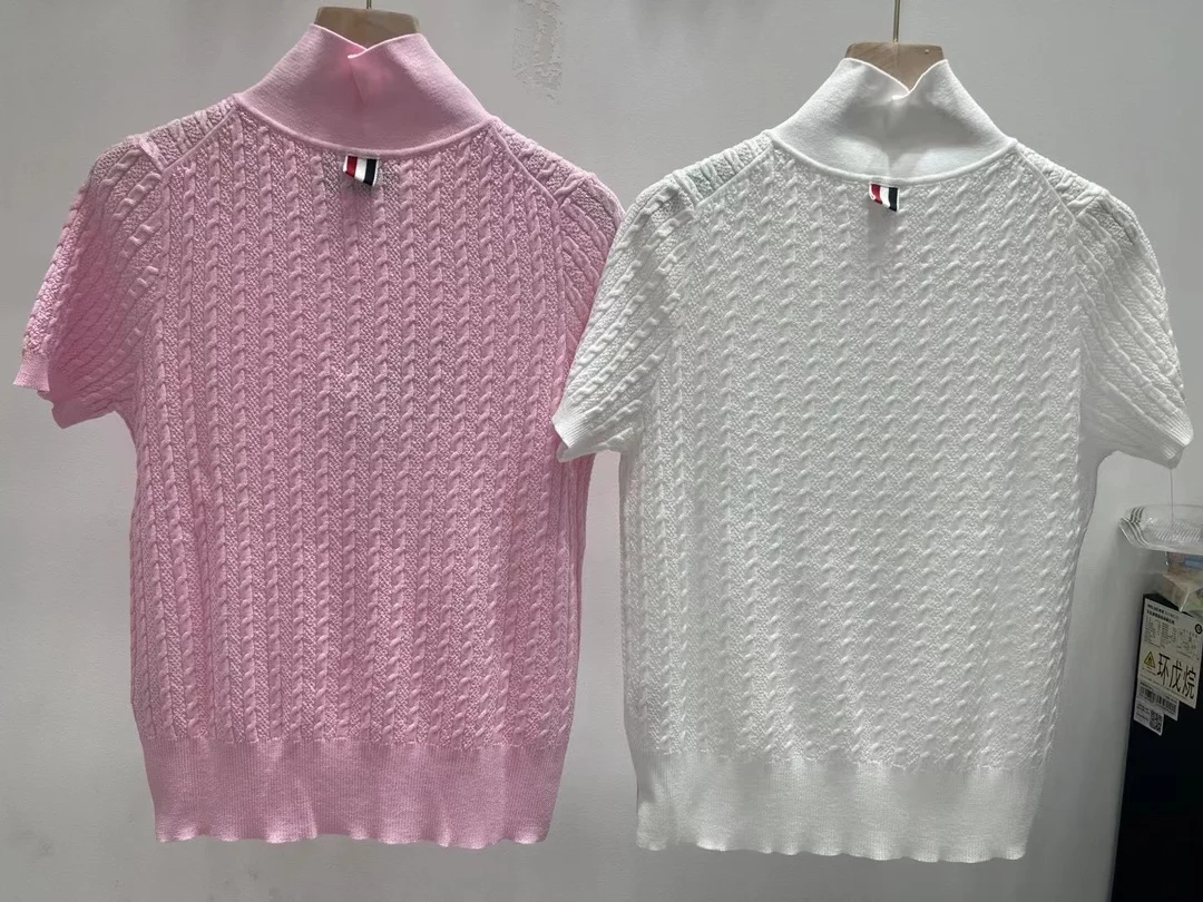 2024 Knitted Summer Fried Dough Twists POLO Neck Button Short Sleeve T Shirt Loose Versatile Women's Soft Tops F284