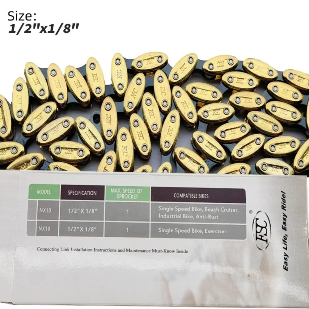 1/2 X1/8 Bicycle Chain Fixed Gear Quick-link Parts Bicycle Olive Chain Gold/Silver 100 Link Single Speed Chain BMX Bike